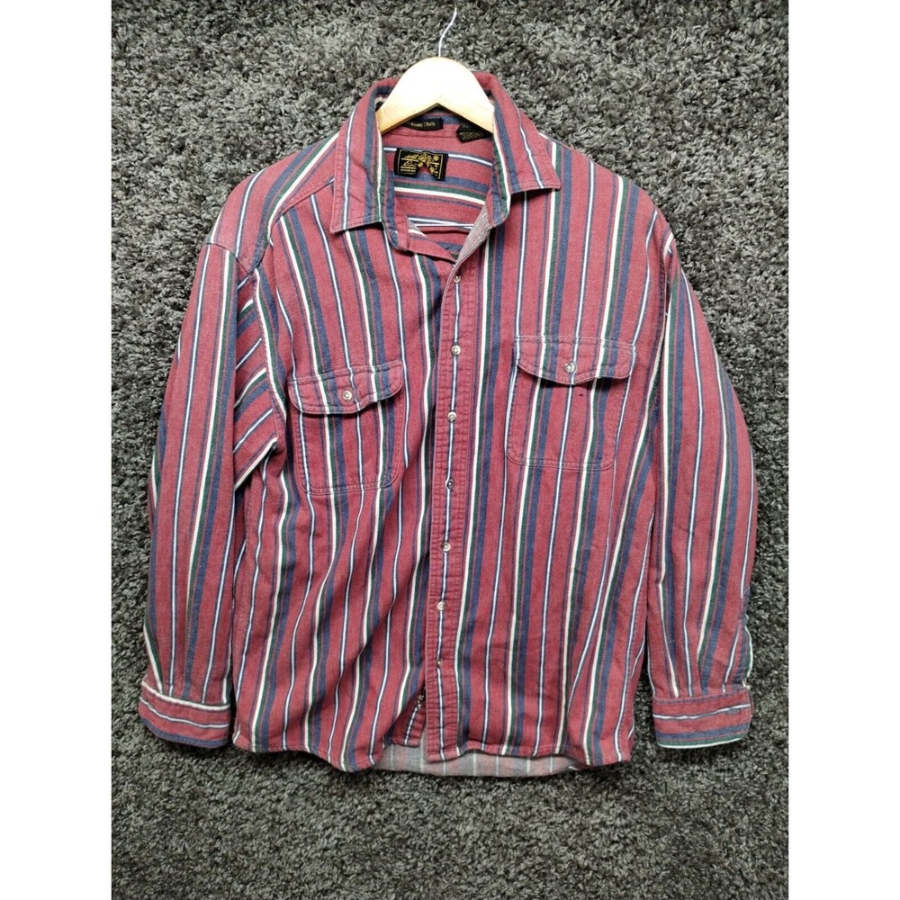 Vintage Eddie Bauer Shirt Adult Large Tall Red Verticle Stripe 90s McKinley Clot